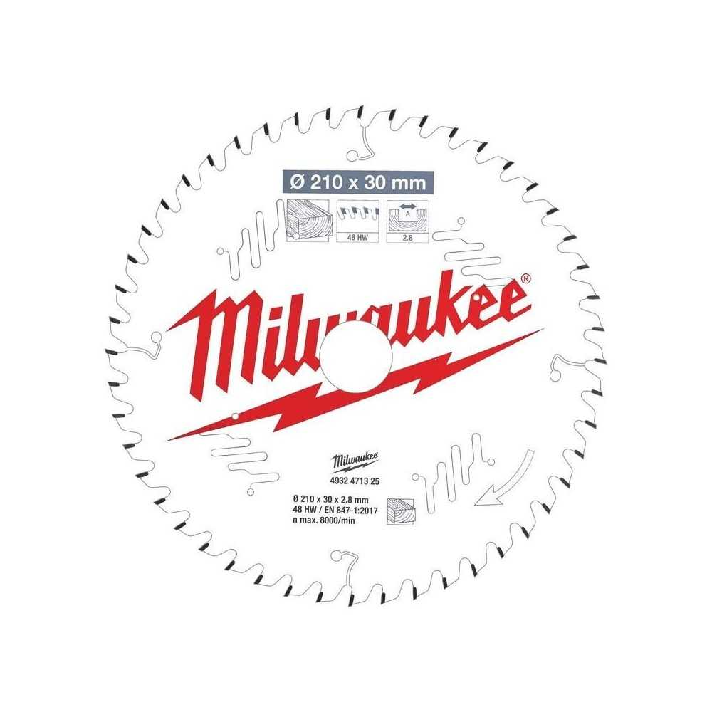 Saeketas puidule Milwaukee, 210x30x2,8 mm, Z48, 10°