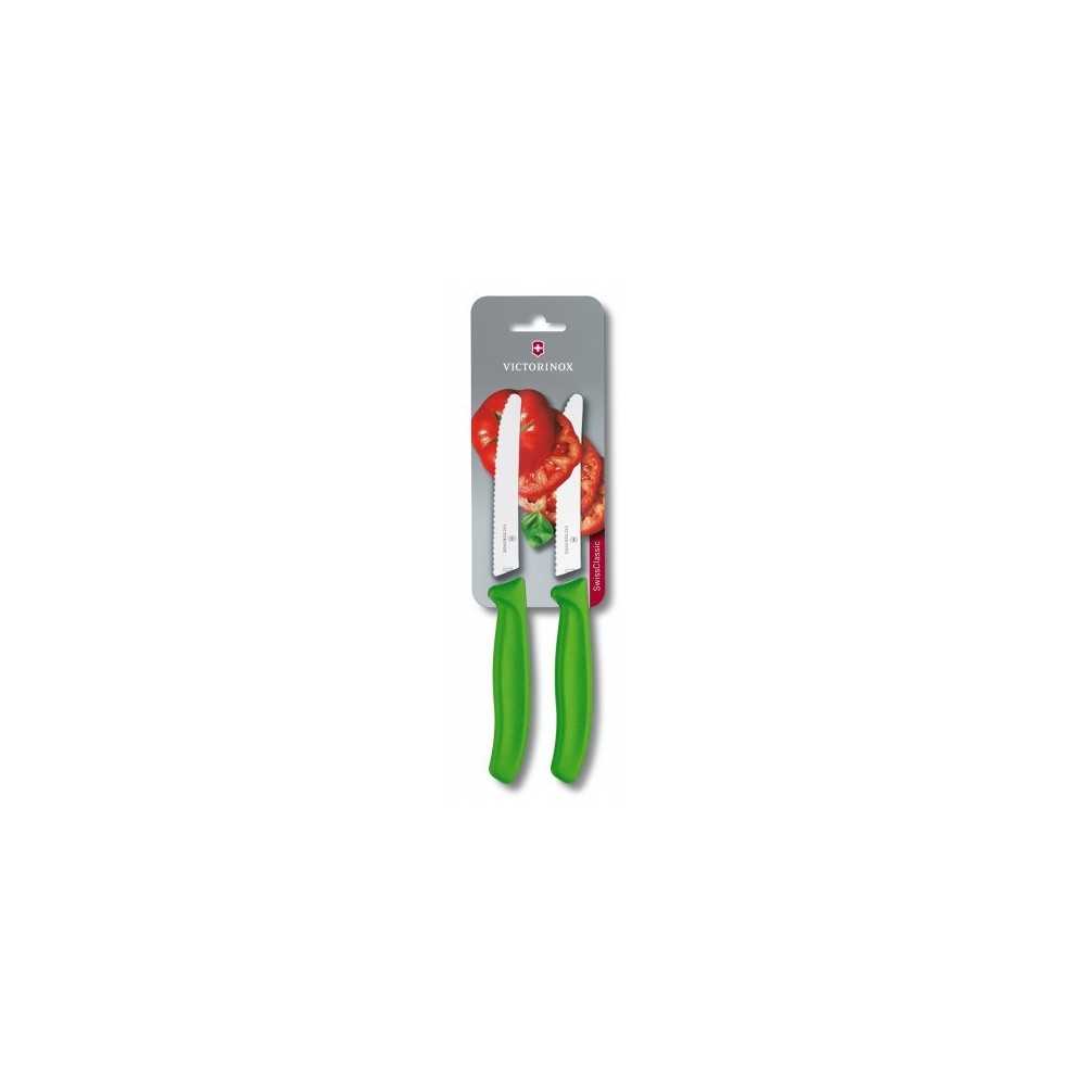 Tomato knife set, 2 pcs., wavy, 11 cm, green, blister